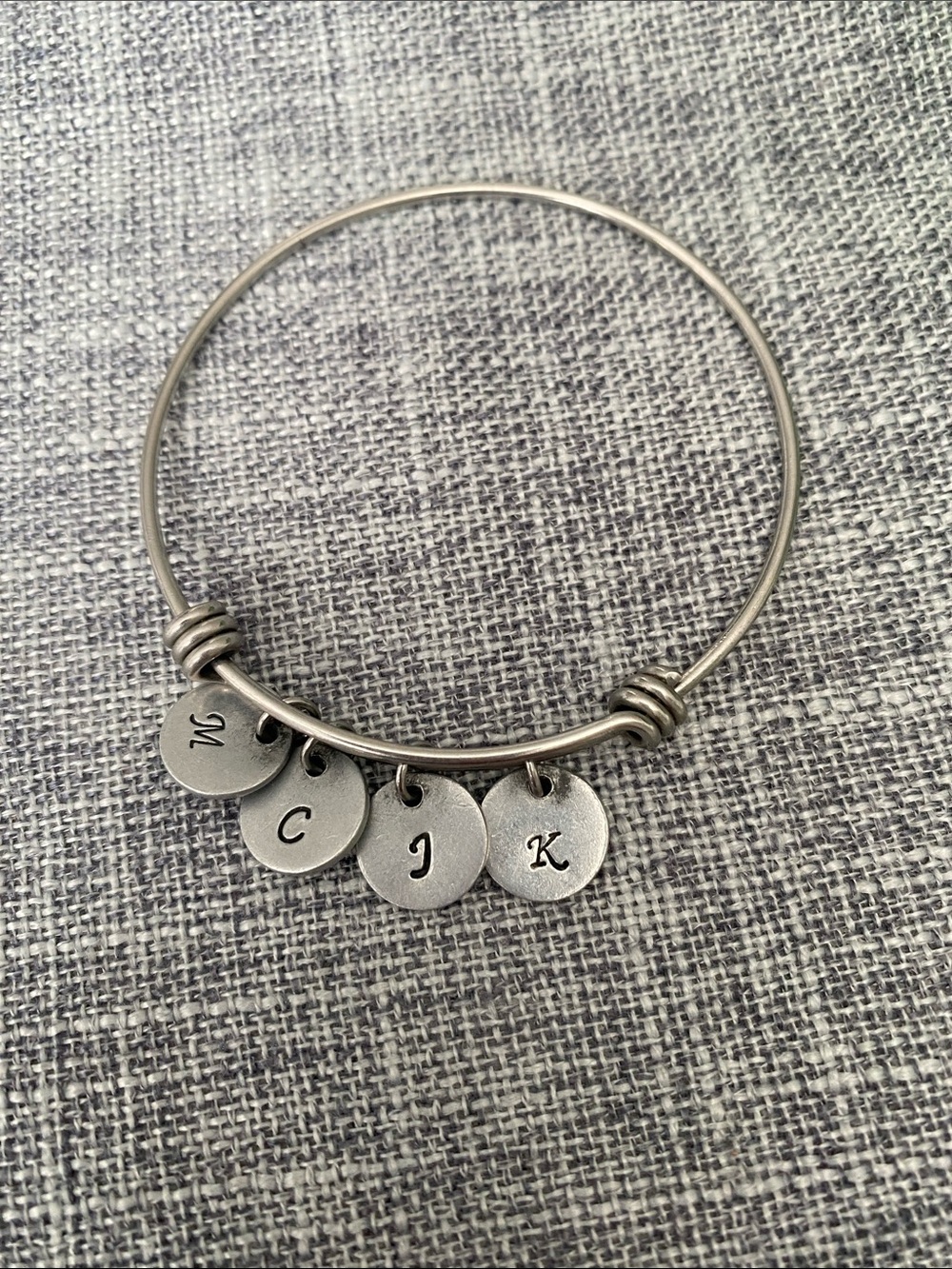 Personalized Initial Charm Bangle Bracelet - Silver